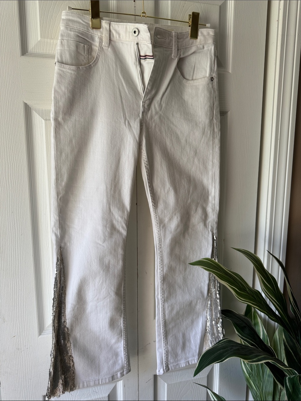 Pilcro and the Letterpress White Flare Jeans with Metallic Side Insets
